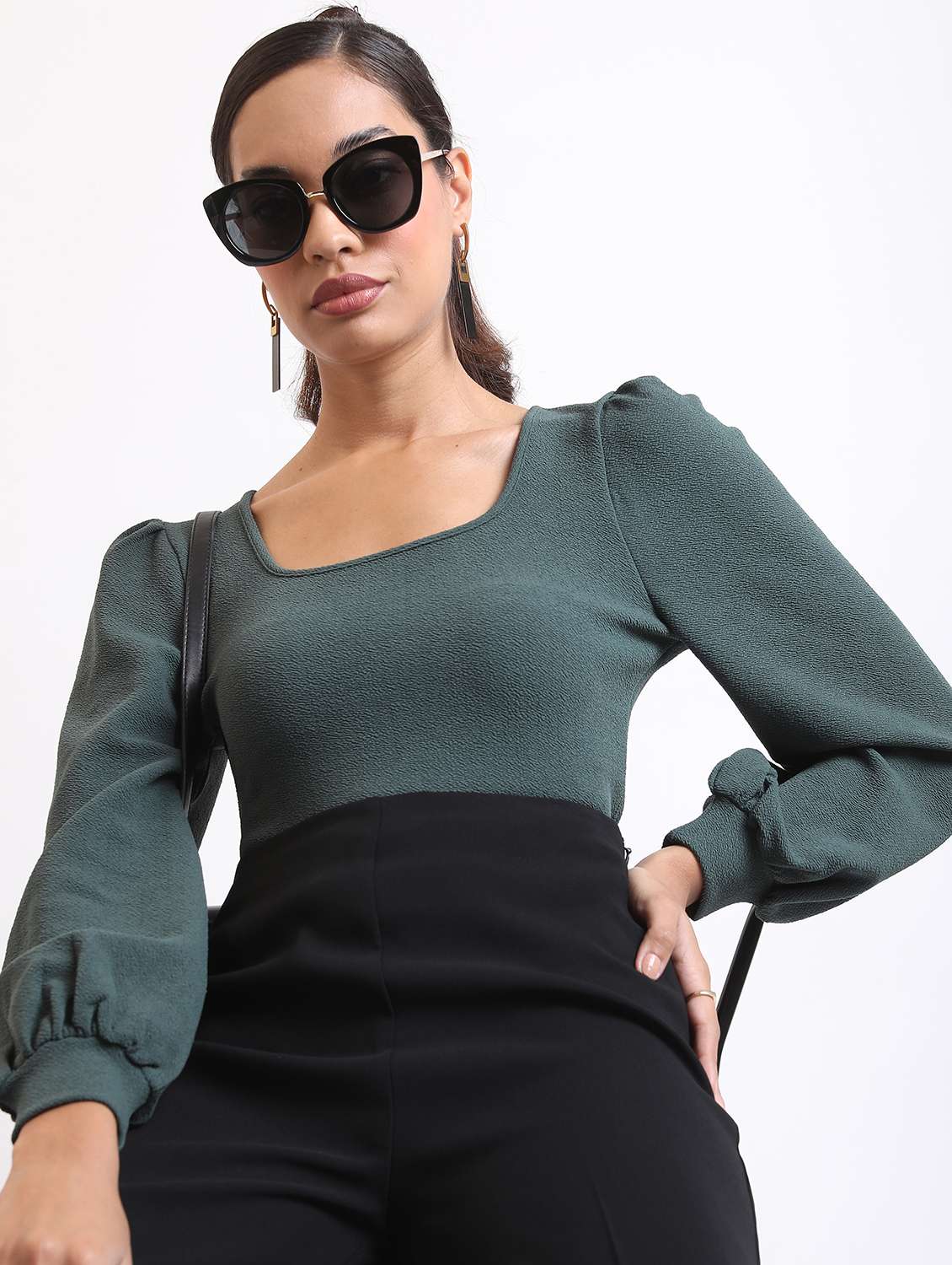 women green cotton blend regular top