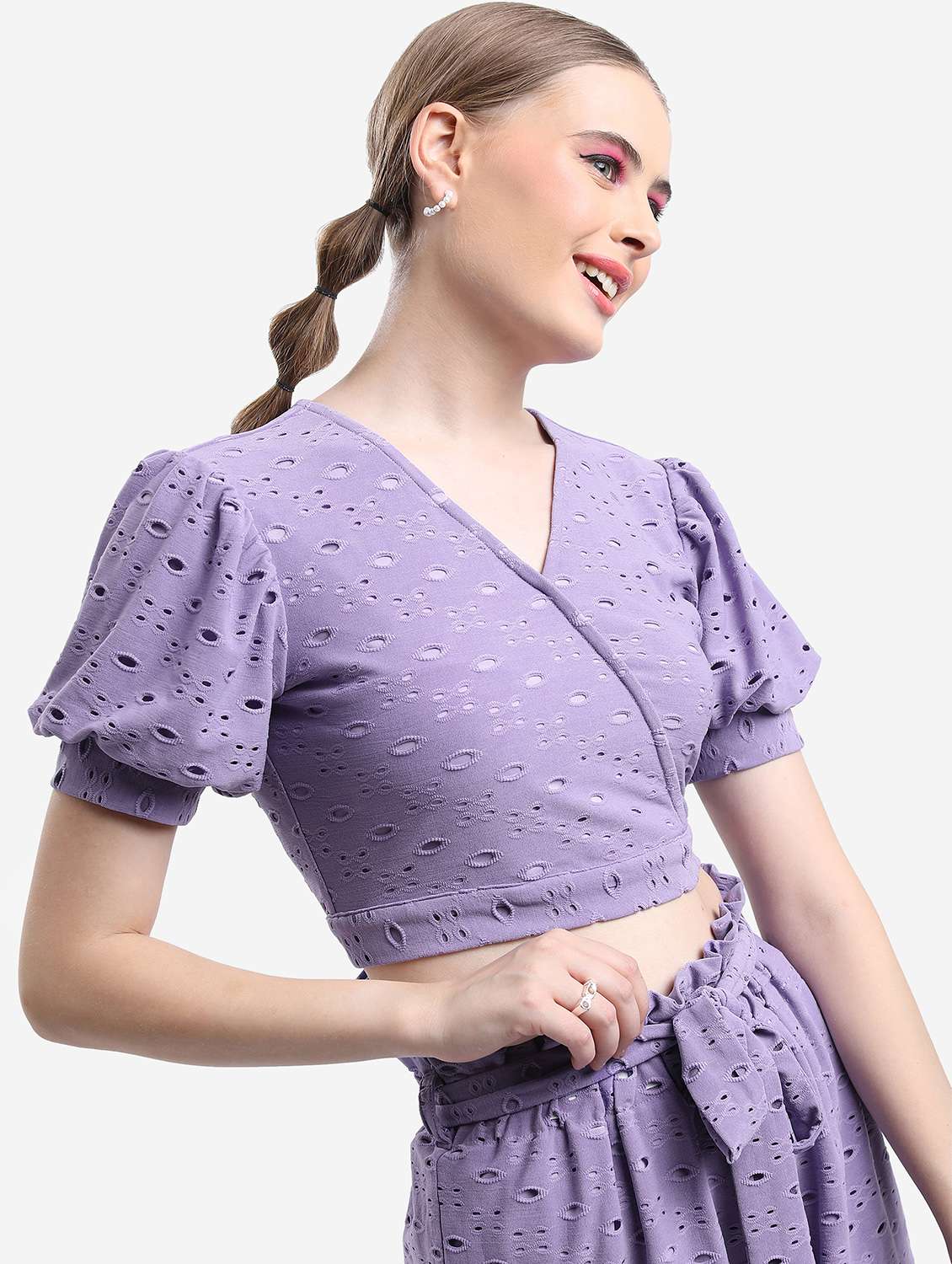 women lavender cotton blend crop top - 21376450 -  Zoom Image - 0