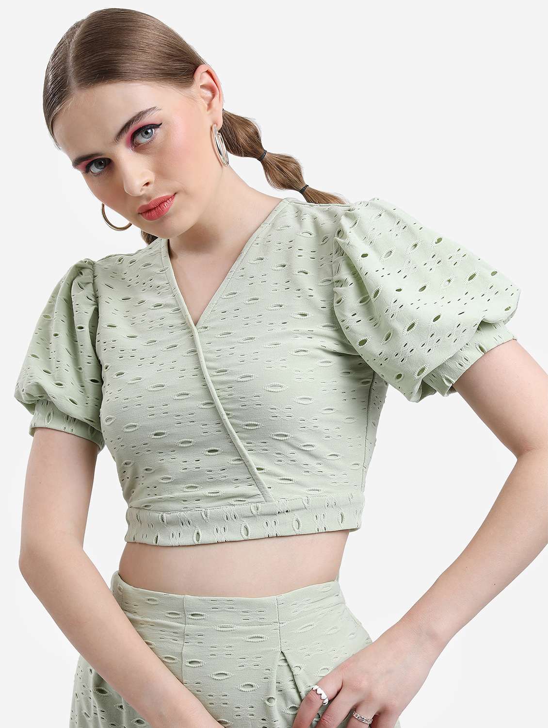 women mint green crop top