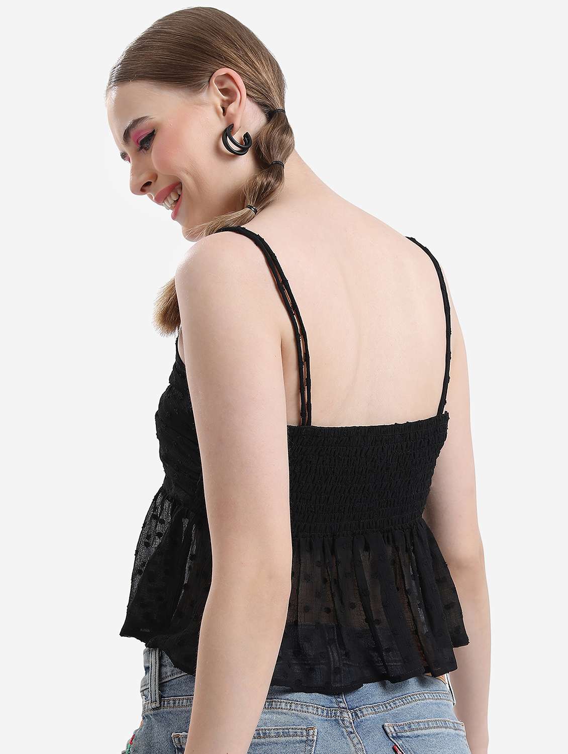 women black cotton blend peplum top - 21376454 -  Standard Image - 3