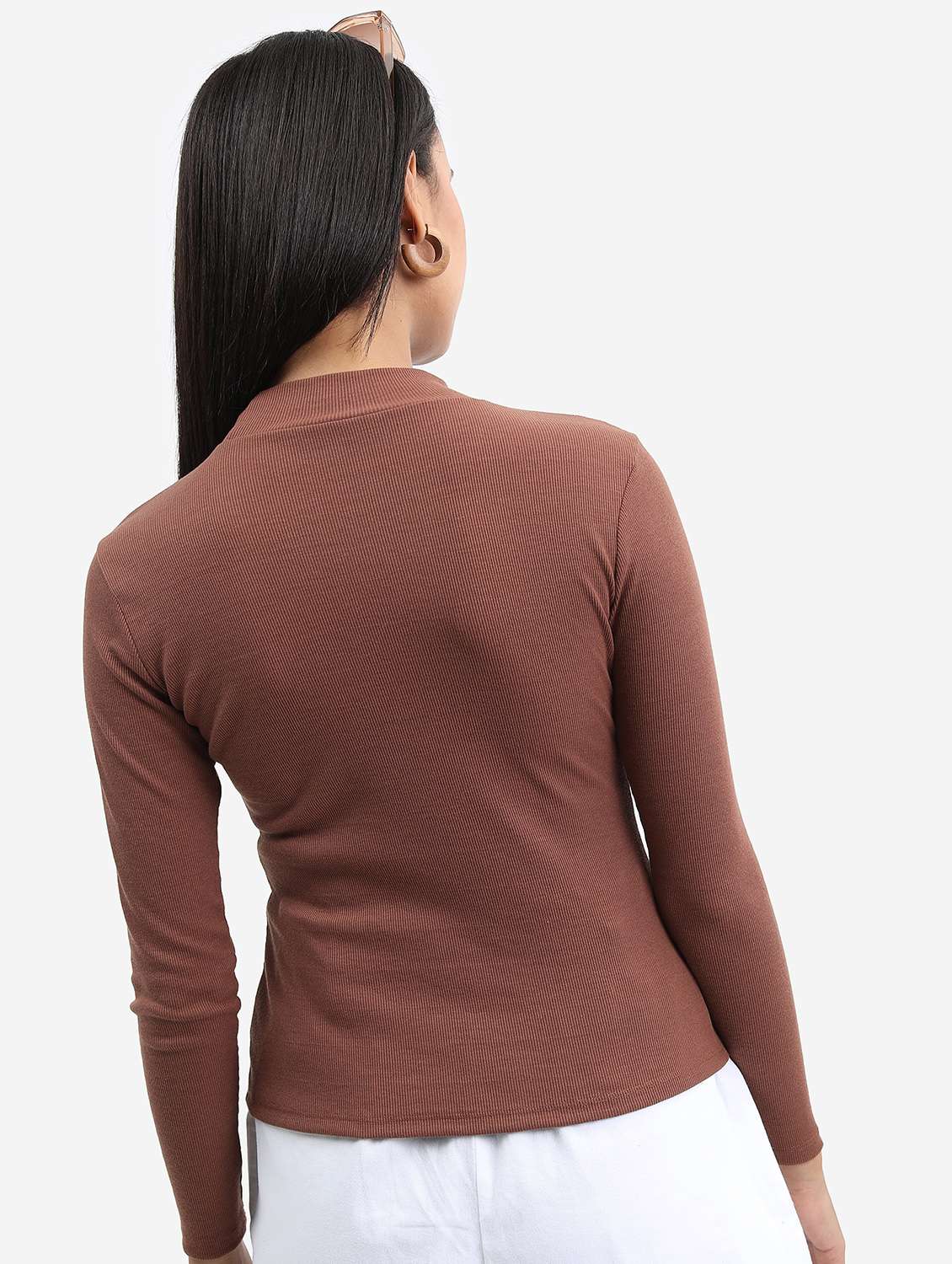 women brown cotton blend regular top - 21376470 -  Standard Image - 3