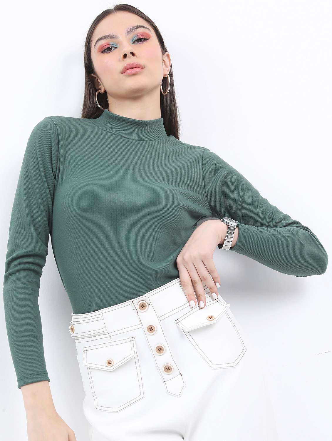 women green cotton blend regular top