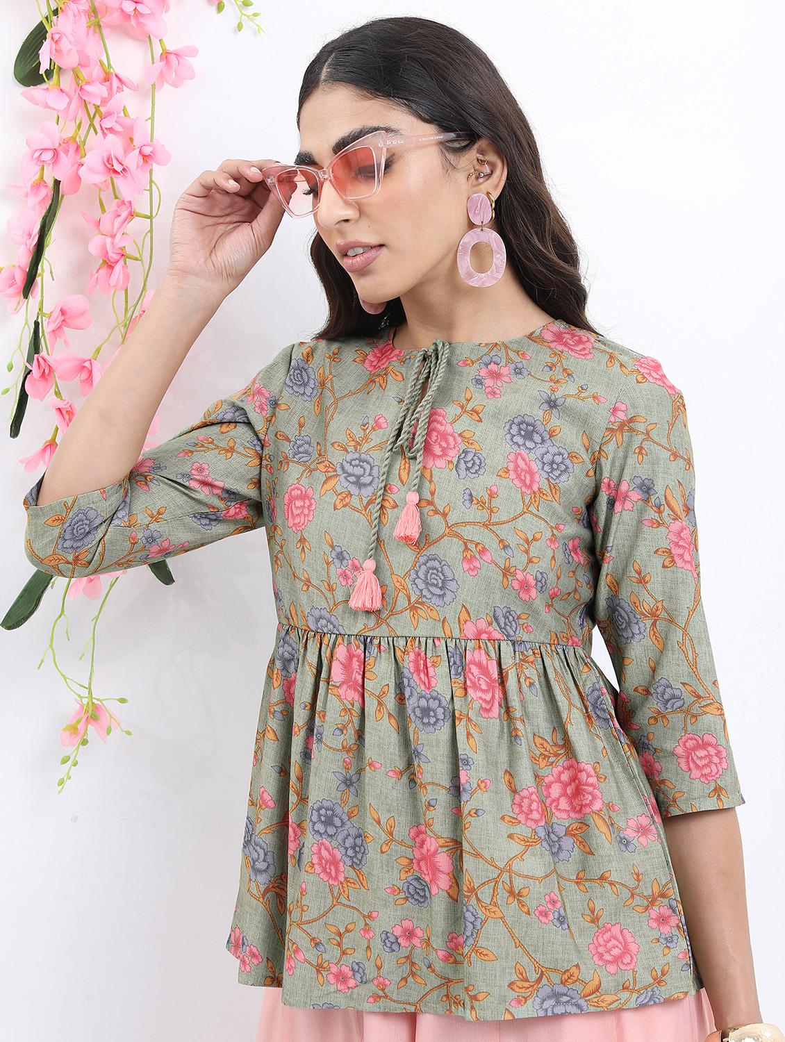 women green cotton blend a-line top - 21376481 - Zoom Image - 0
