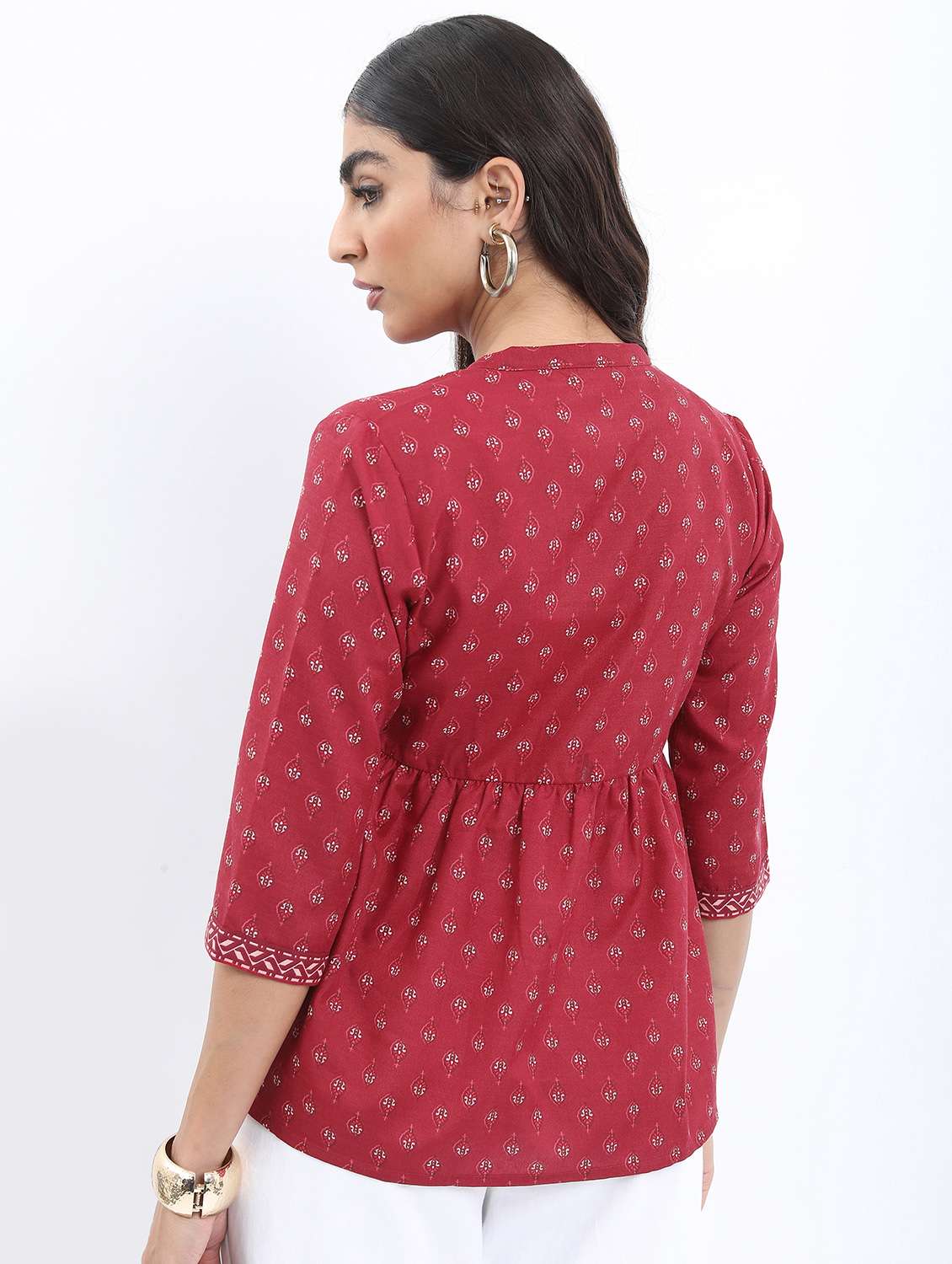 women maroon cotton blend a-line top - 21376484 -  Standard Image - 3