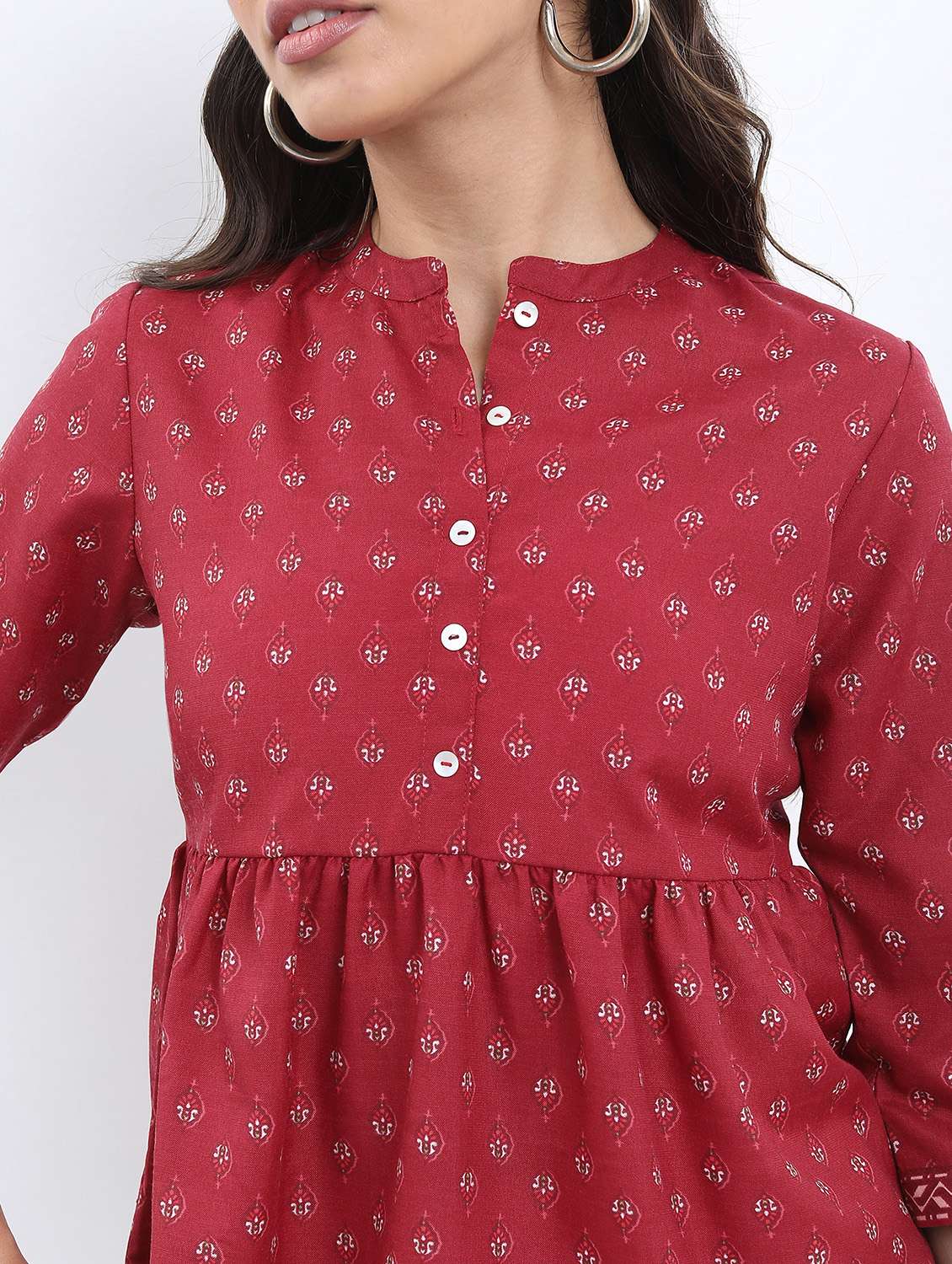 women maroon cotton blend a-line top - 21376484 -  Standard Image - 5