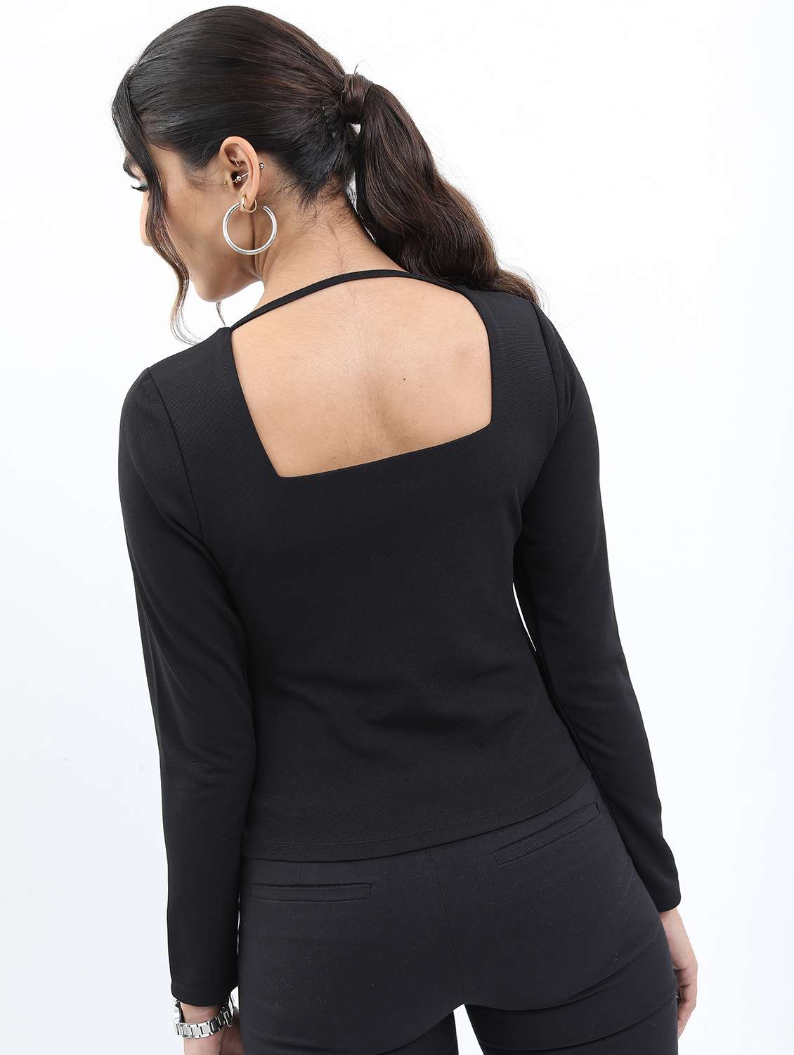 women black cotton blend regular top - 21376488 -  Standard Image - 3