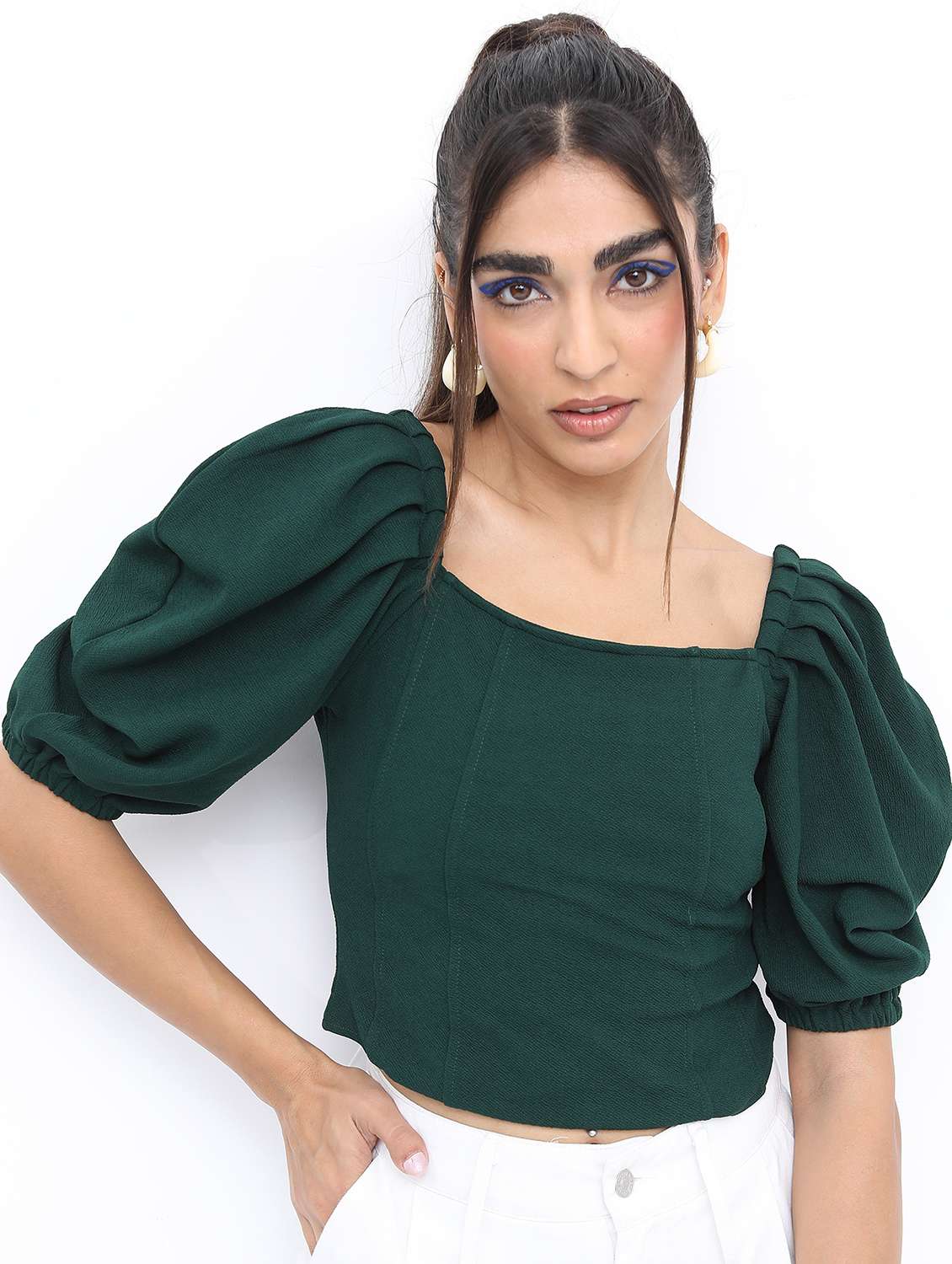 green solid crop top