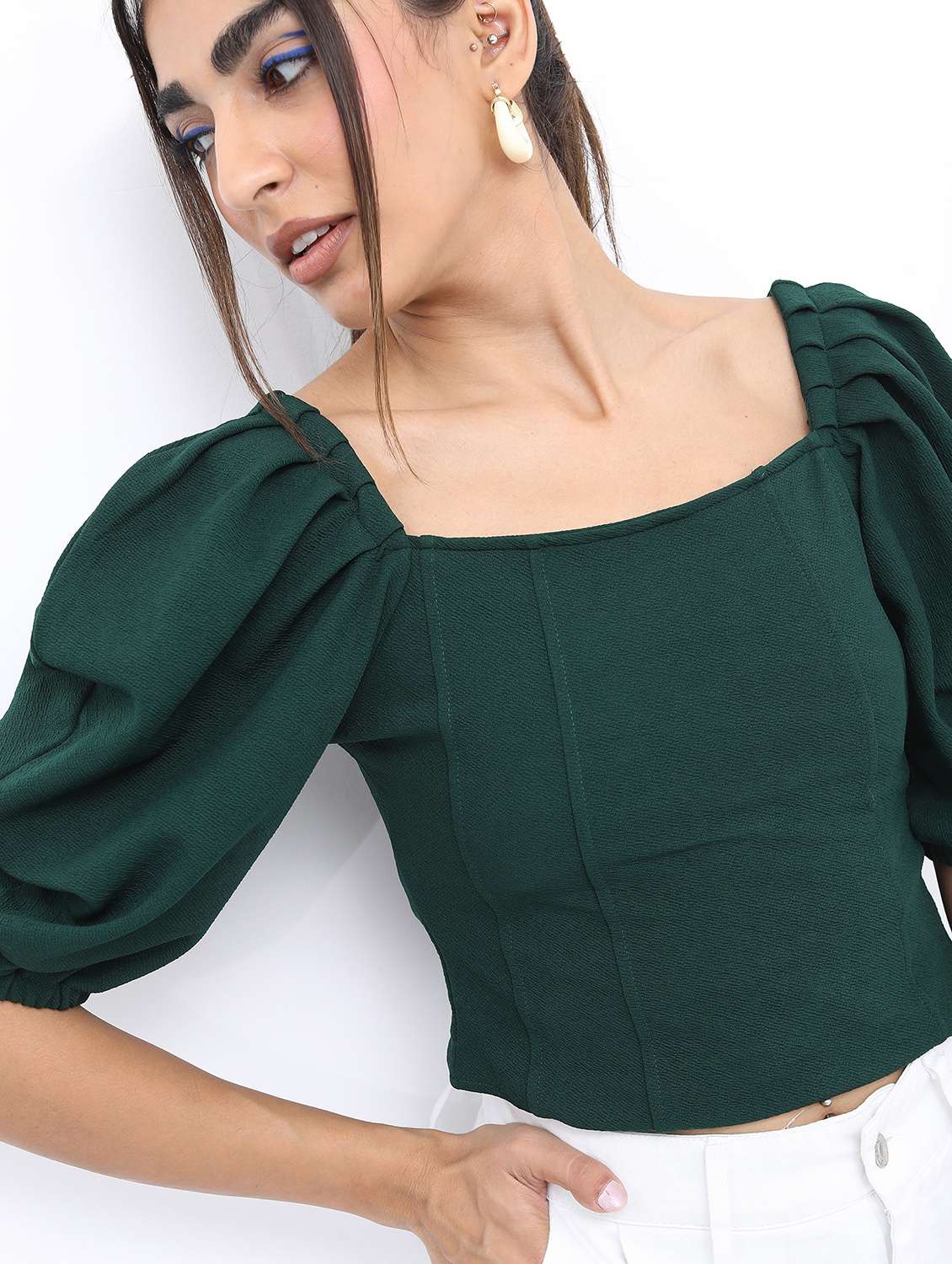 green solid crop top - 21376493 -  Standard Image - 5