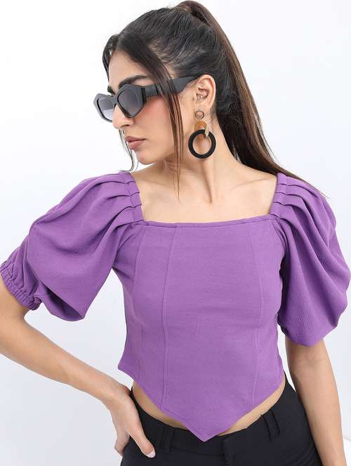 women purple cotton blend crop top - 21376494 -  Standard Image - 0