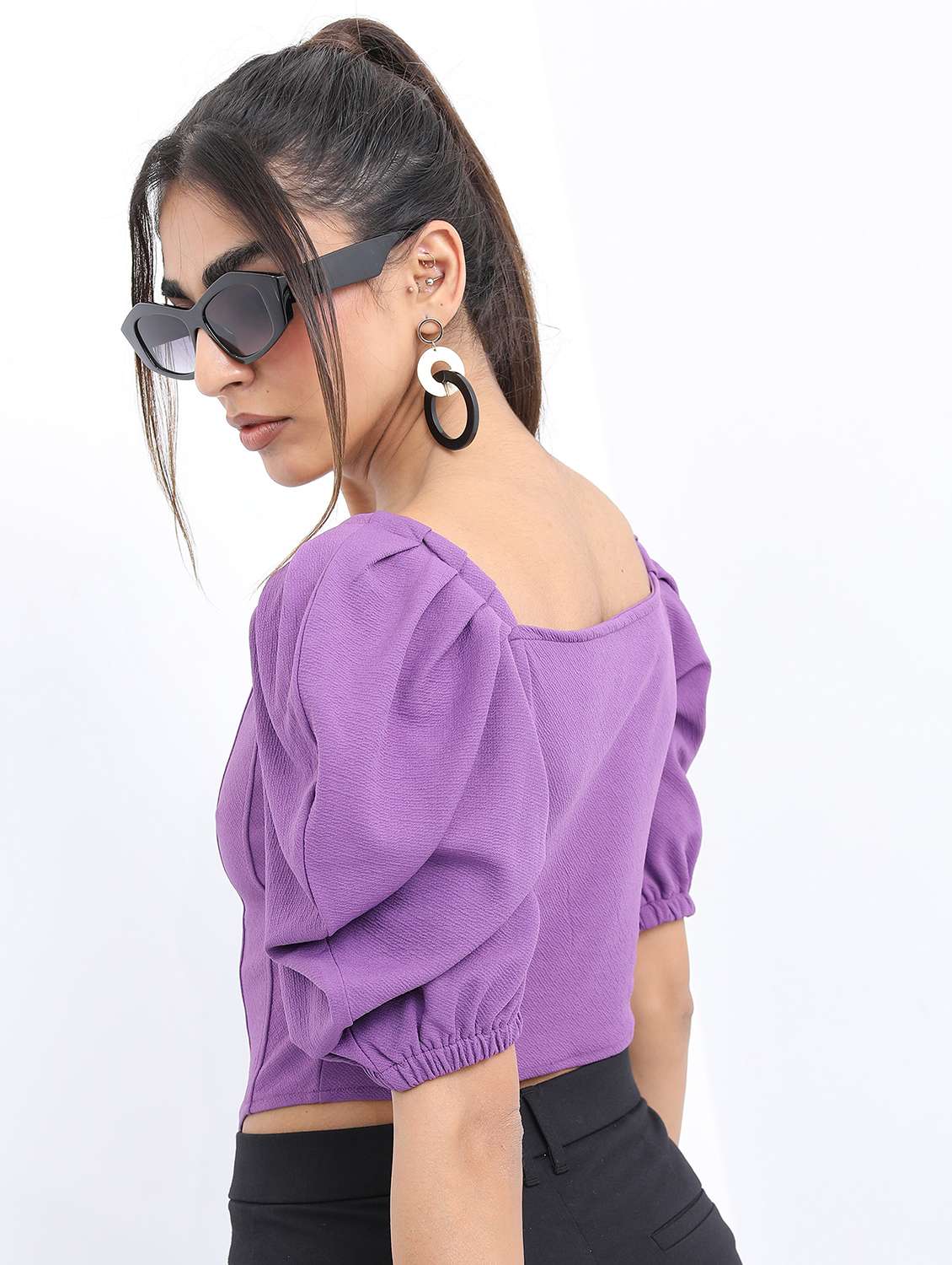 women purple cotton blend crop top - 21376494 -  Standard Image - 3
