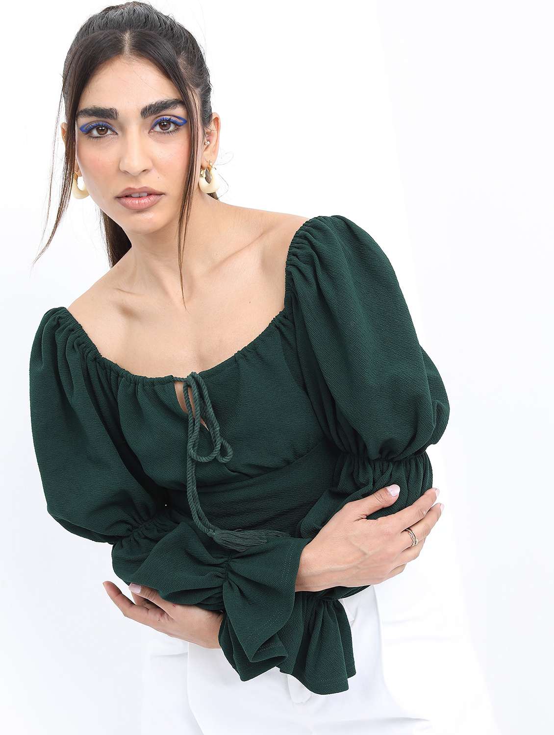 women green cotton blend crop top