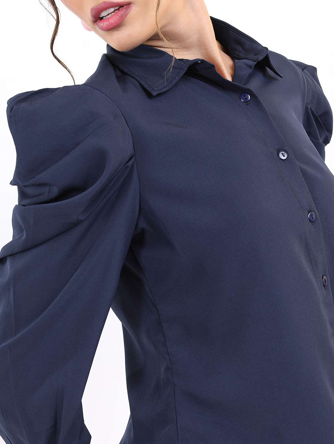 navy blue solid shirt top - 21376505 - Standard Image - 5