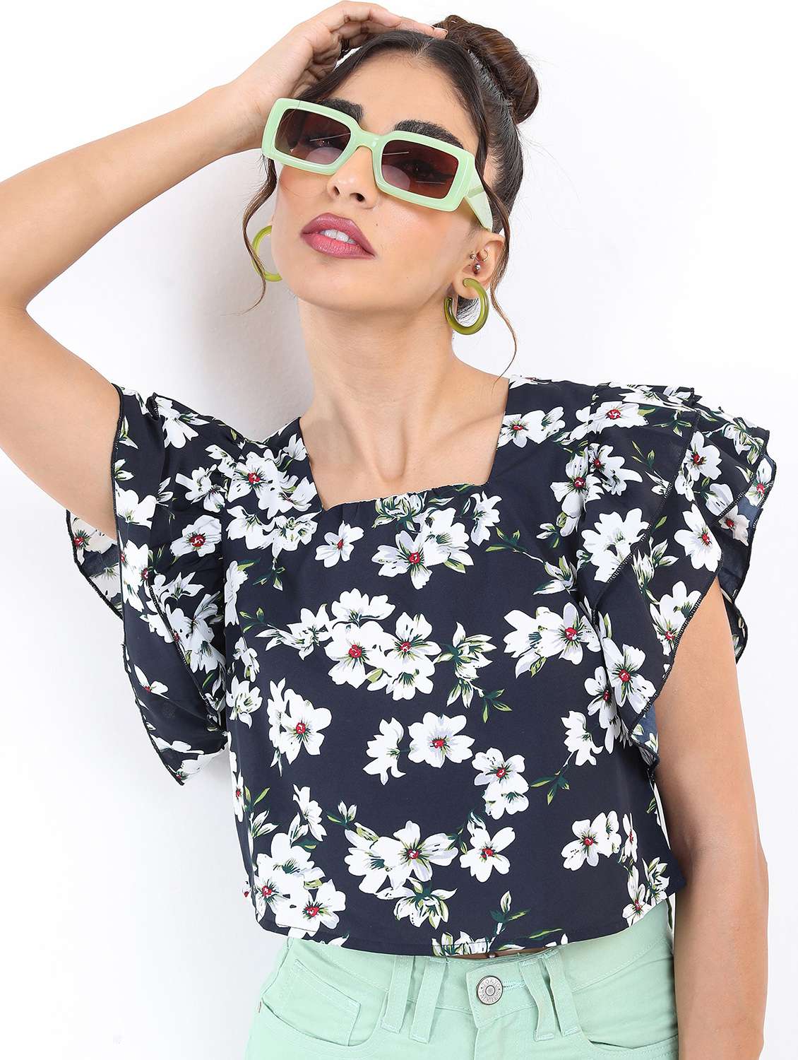 women navy blue printed crop top - 21376507 -  Zoom Image - 0