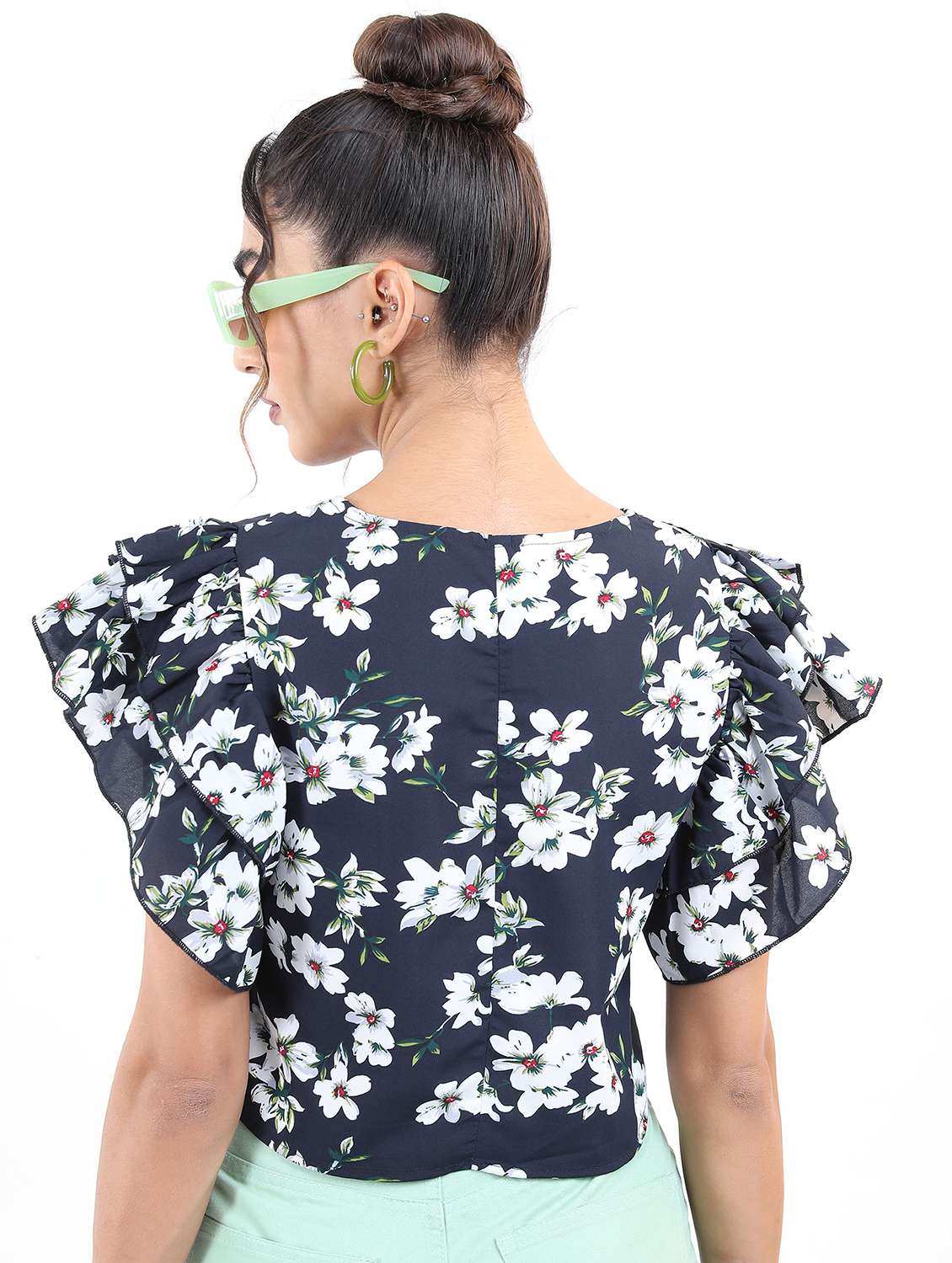 women navy blue printed crop top - 21376507 - Standard Image - 3