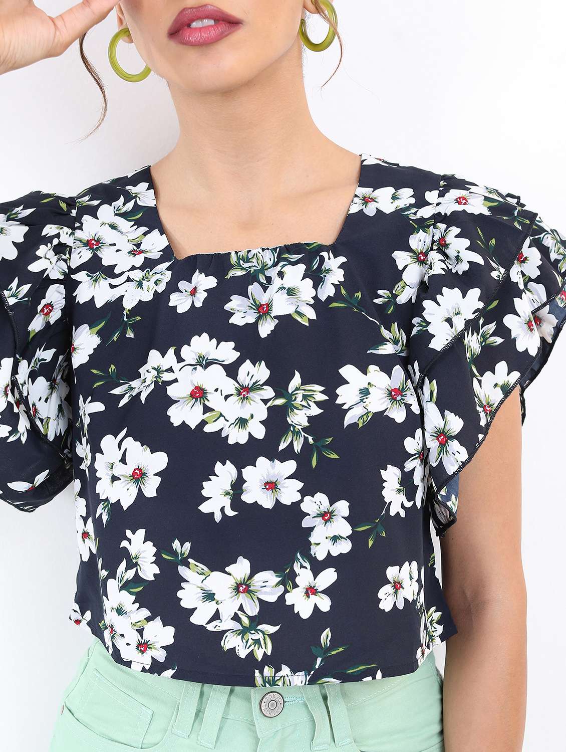 women navy blue printed crop top - 21376507 - Standard Image - 5