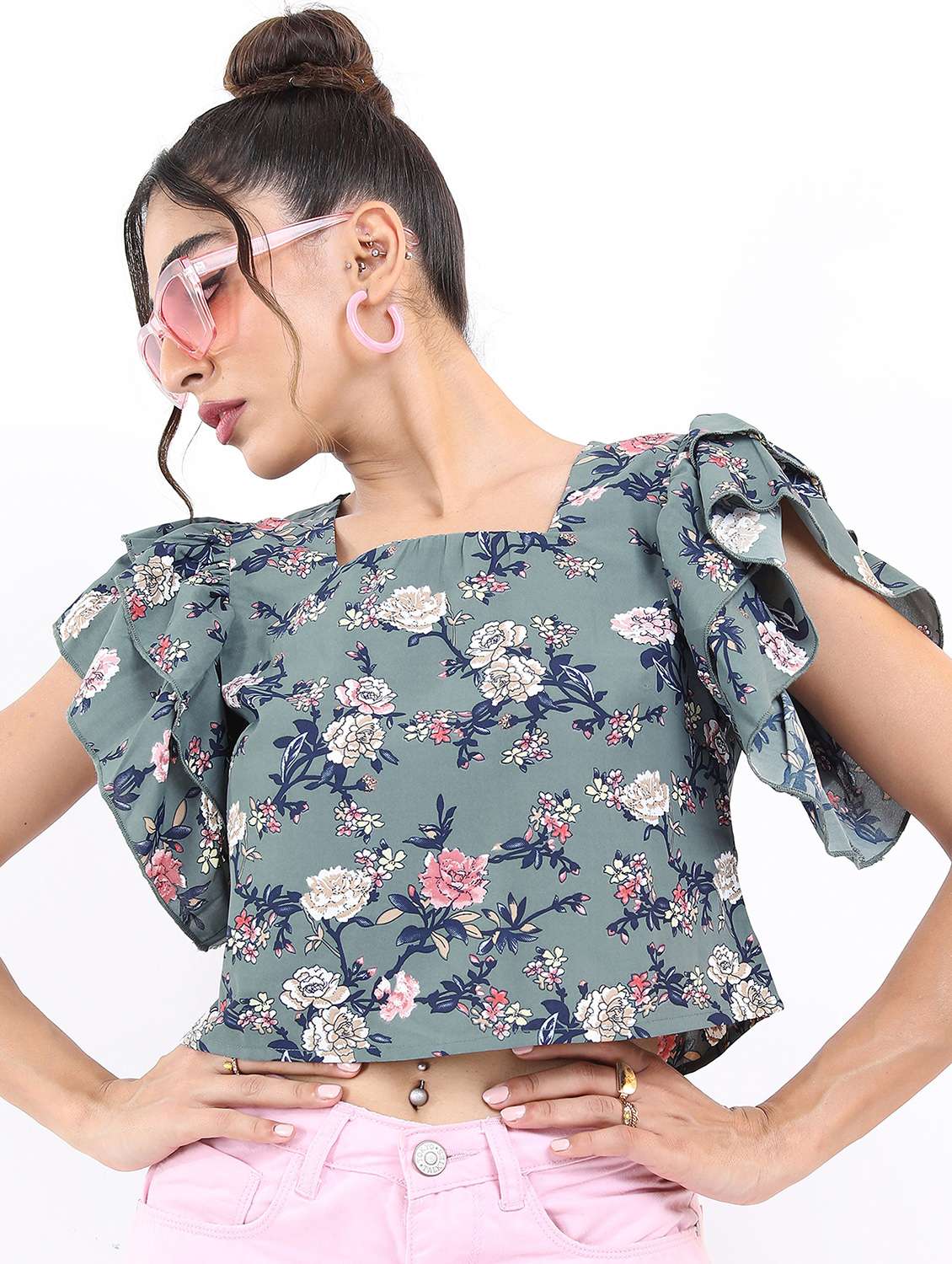 women grey printed crop top - 21376508 - Zoom Image - 0