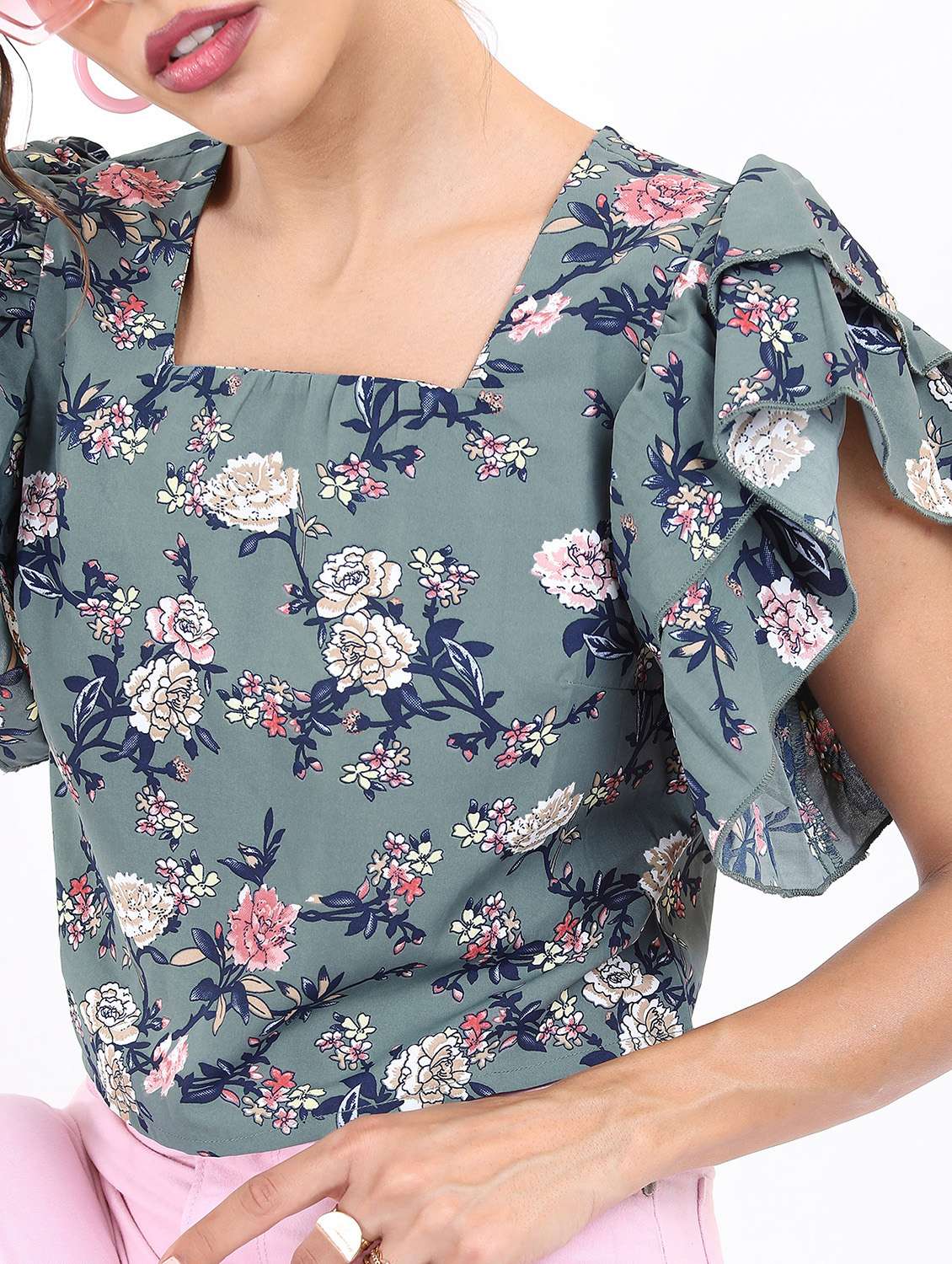 women grey printed crop top - 21376508 - Standard Image - 5