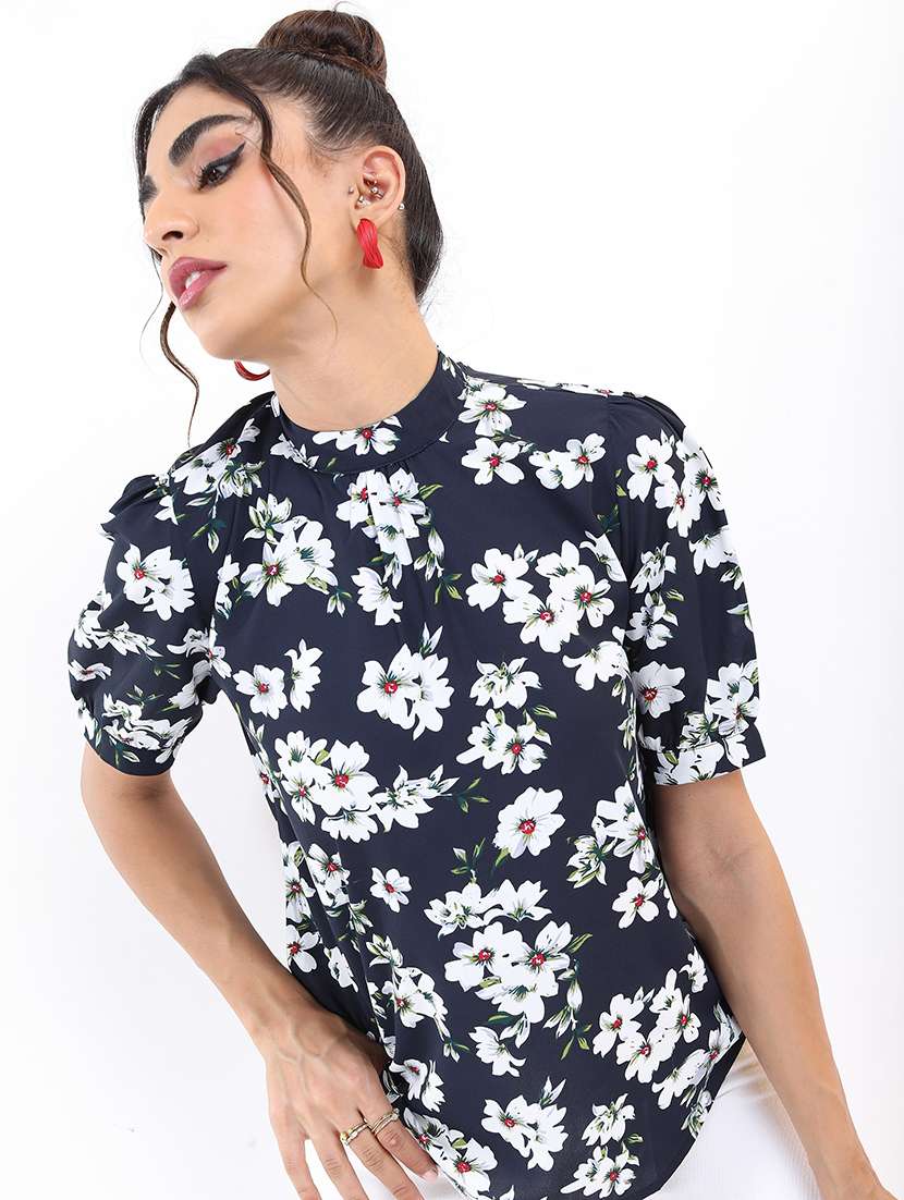 women navy blue cotton blend regular top - 21376509 - Zoom Image - 0