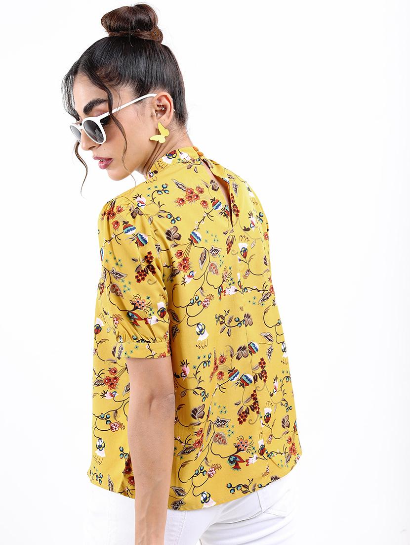 women yellow cotton blend regular top - 21376510 - Standard Image - 3