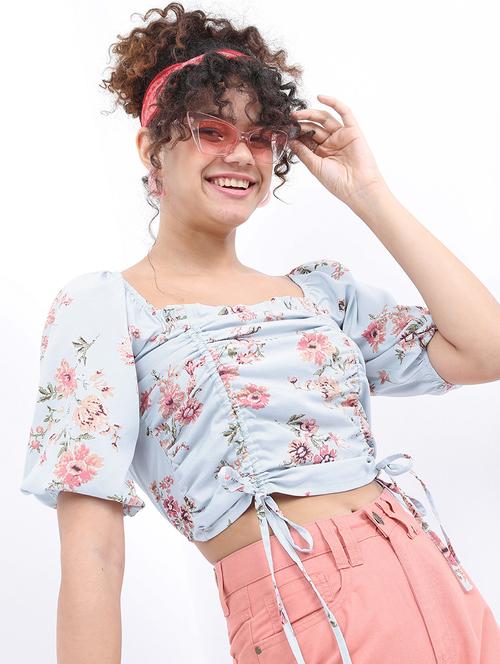 light blue floral printed crop top - 21376512 - Standard Image - 0
