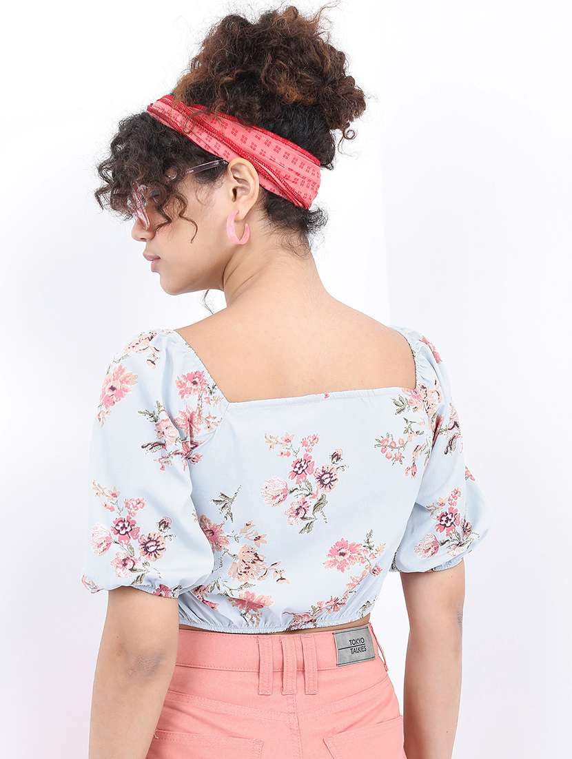 light blue floral printed crop top - 21376512 - Standard Image - 3