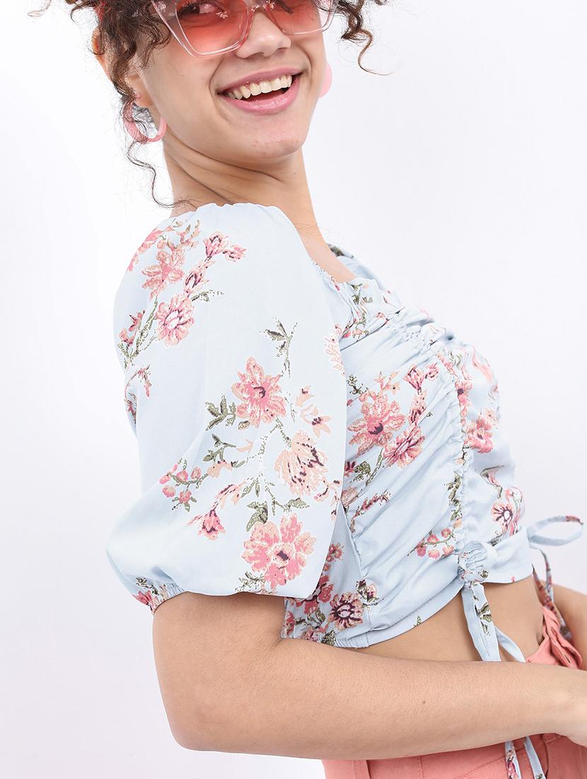 light blue floral printed crop top - 21376512 - Standard Image - 5