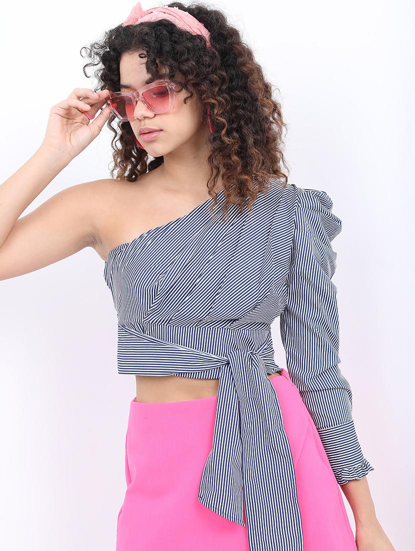navy blue stripes crop top - 21376515 - Zoom Image - 0