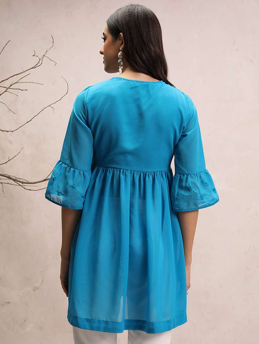 women blue cotton blend regular tunic - 21376529 -  Standard Image - 3