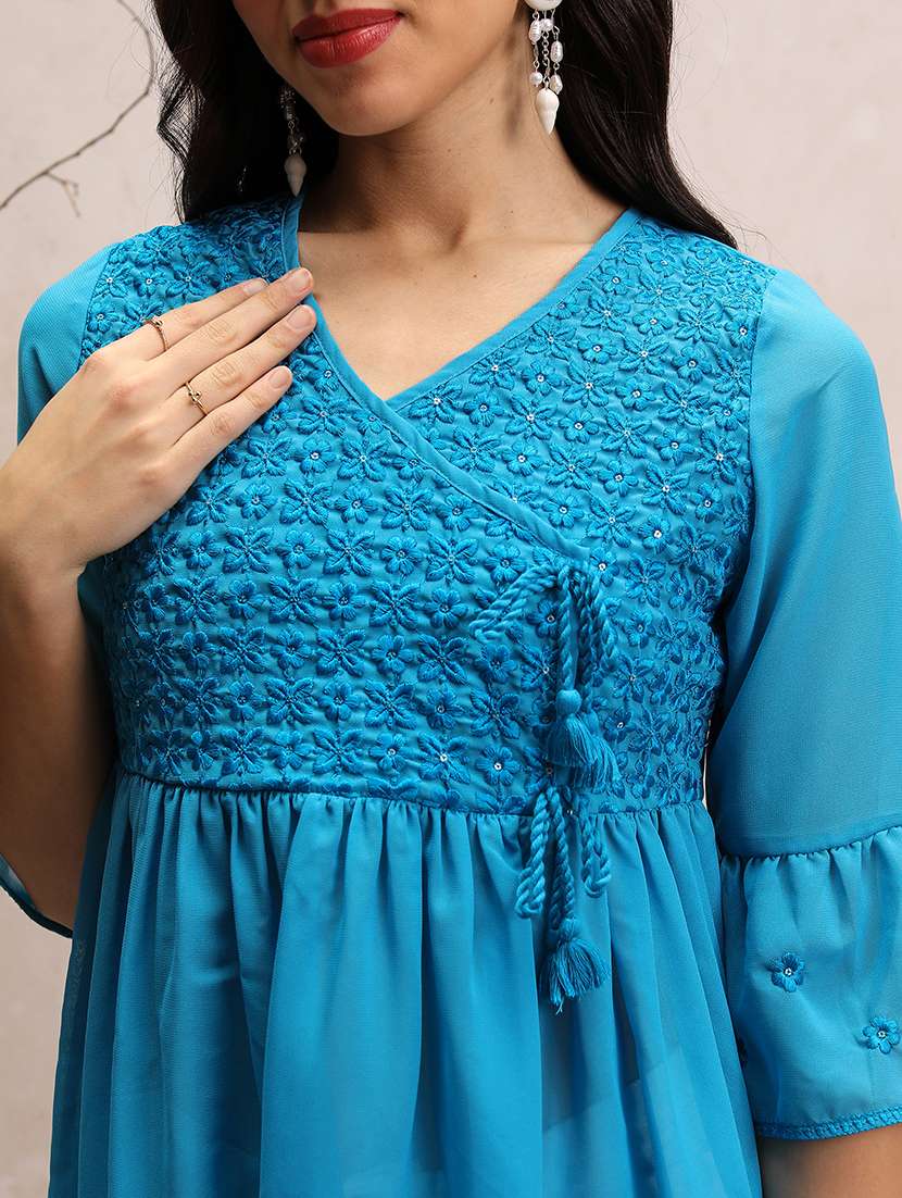 women blue cotton blend regular tunic - 21376529 -  Standard Image - 5