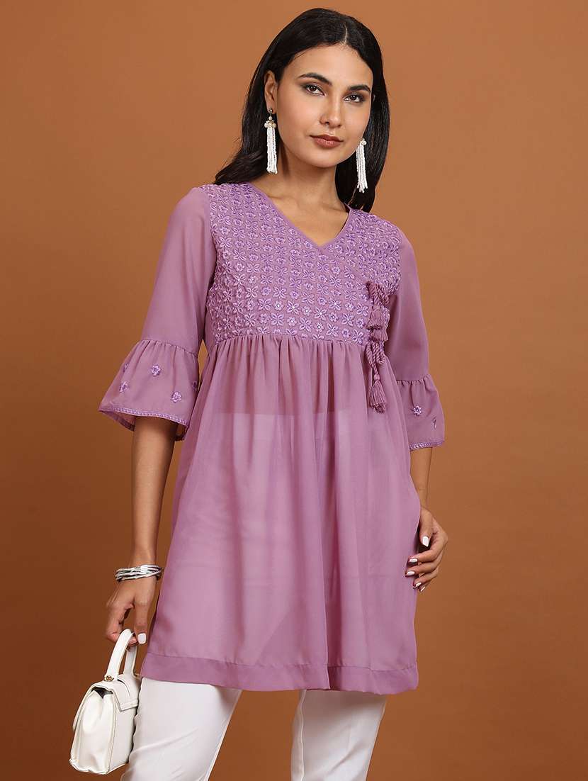 women mauve cotton blend peplum tunic - 21376531 -  Zoom Image - 0