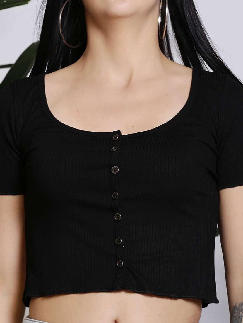 women solid short sleeves crop top - 21376532 -  Standard Image - 3
