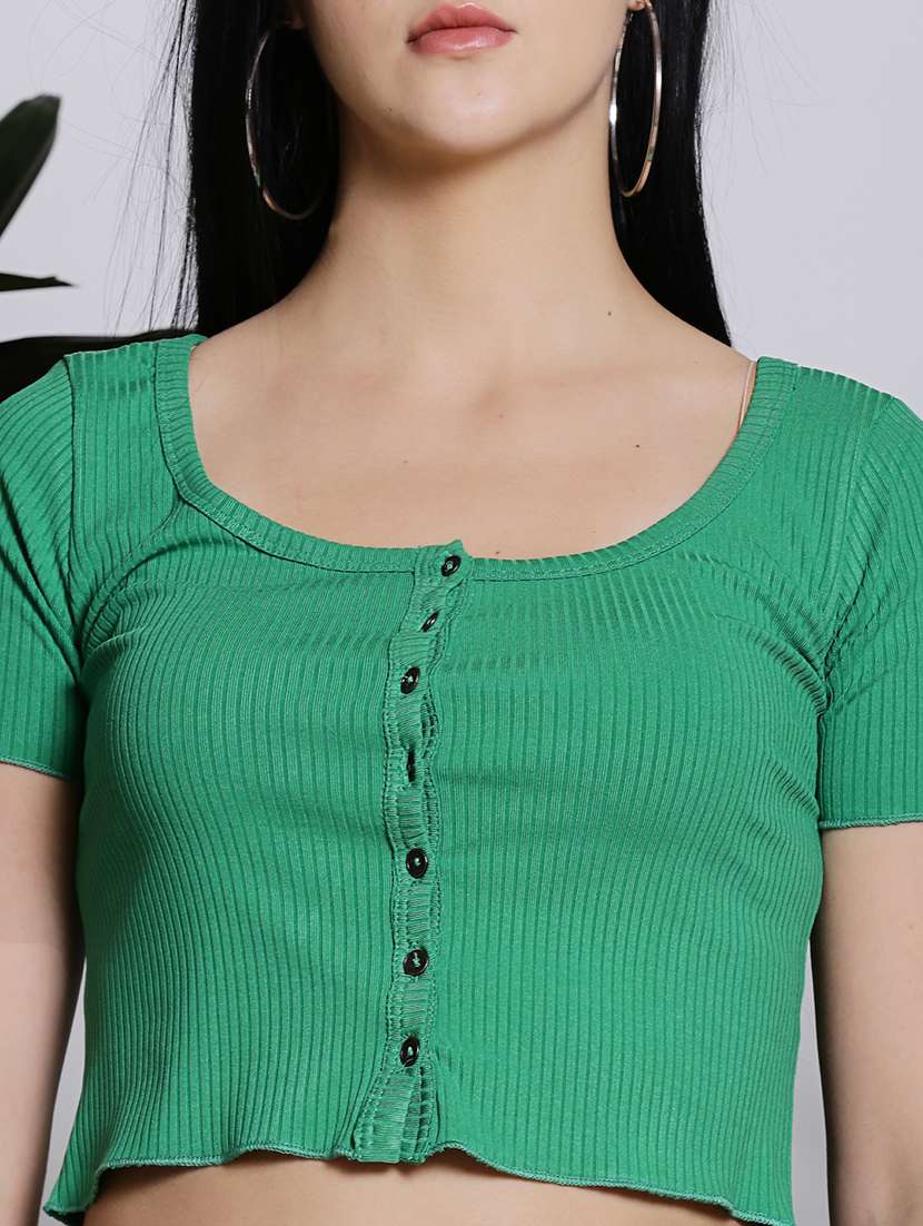 women solid short sleeves crop top - 21376533 -  Standard Image - 3