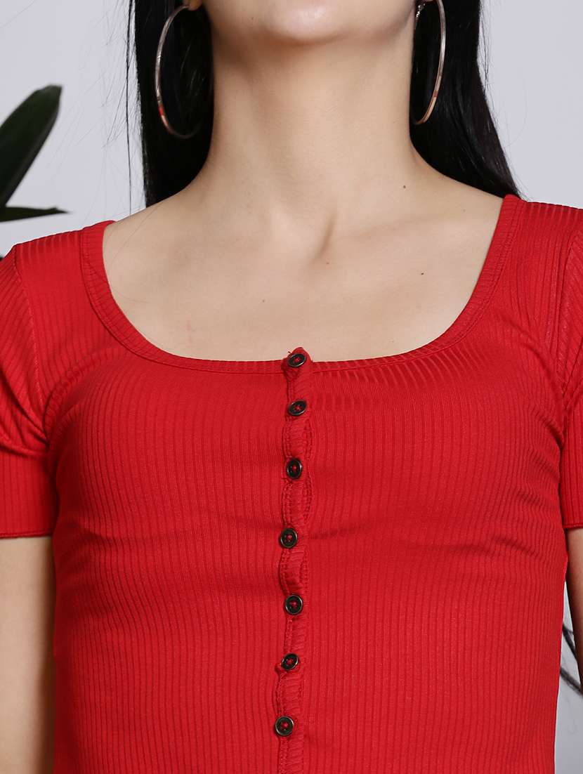 women solid short sleeves crop top - 21376535 -  Standard Image - 3