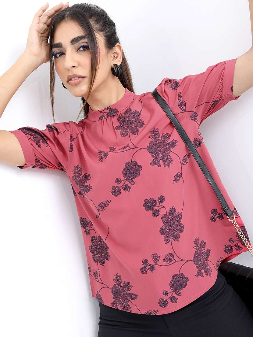 women peach cotton blend regular top