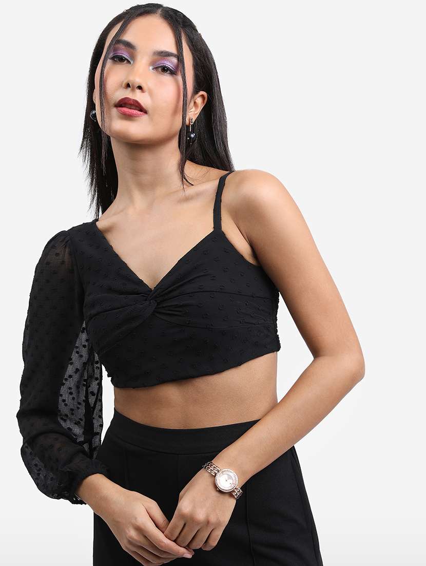 women black cotton blend crop top
