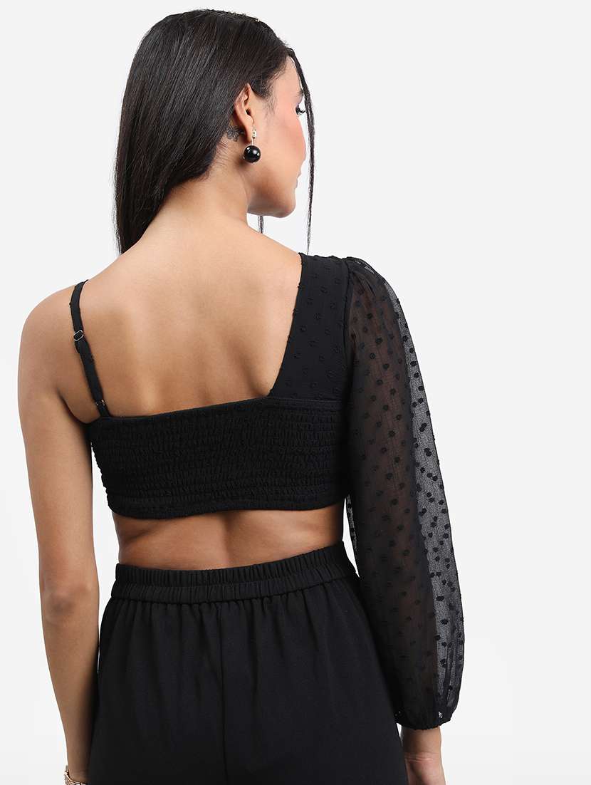 women black cotton blend crop top - 21376632 -  Standard Image - 3