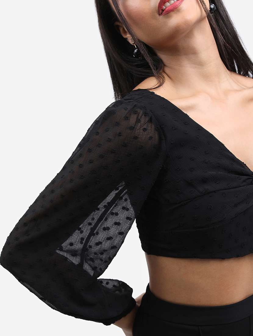 women black cotton blend crop top - 21376632 -  Standard Image - 5