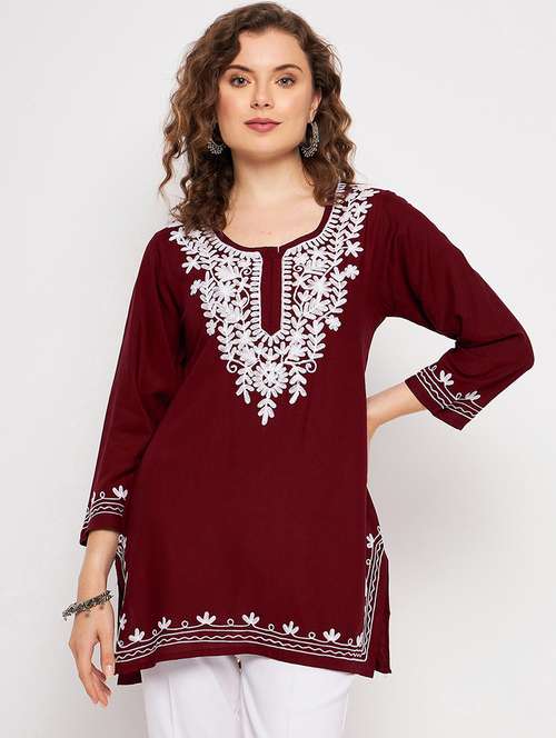 women three quarter sleeve straight kurti - 21376655 -  Standard Image - 0