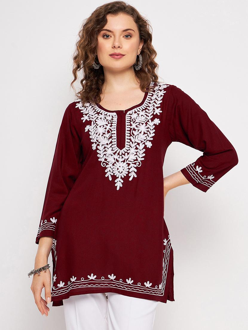 women three quarter sleeve straight kurti - 21376655 -  Zoom Image - 0