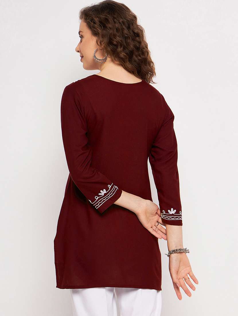 women three quarter sleeve straight kurti - 21376655 - Standard Image - 3
