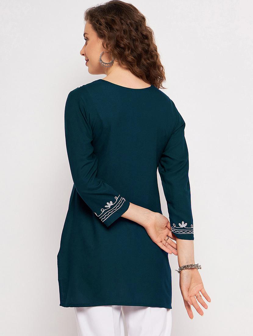 women three quarter sleeve straight kurti - 21376656 - Standard Image - 3