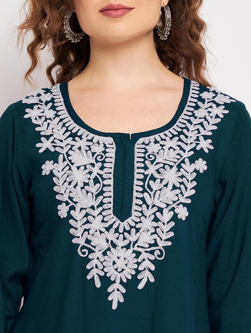 women three quarter sleeve straight kurti - 21376656 - Standard Image - 5