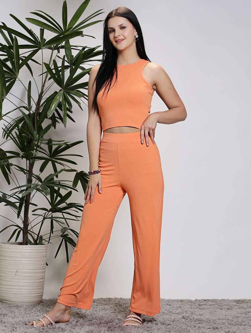  women orangetop palazzos solid cord-set - 21376704 -  Standard Image - 3