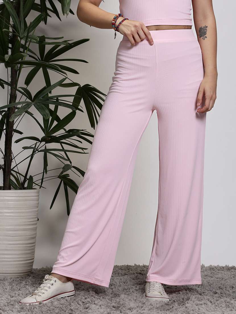women solid high rise wide leg trouser - 21376720 -  Standard Image - 3
