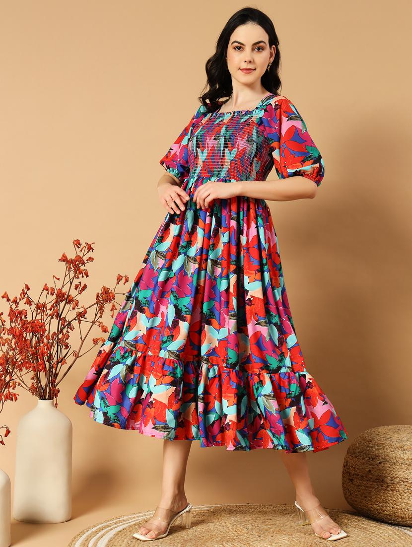 women multi colored crepe fit & flare dress - 21376745 - Standard Image - 3