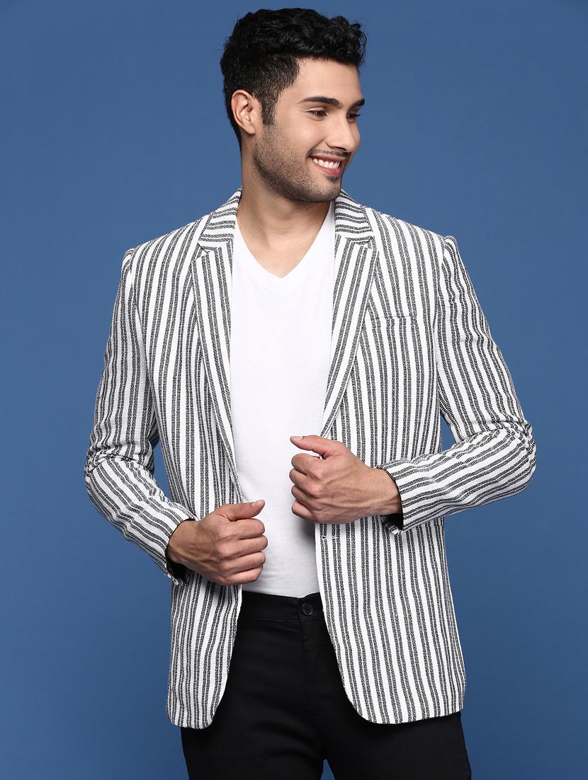 men long sleeved striped single breasted casual blazer - 21376936 - Zoom Image - 0