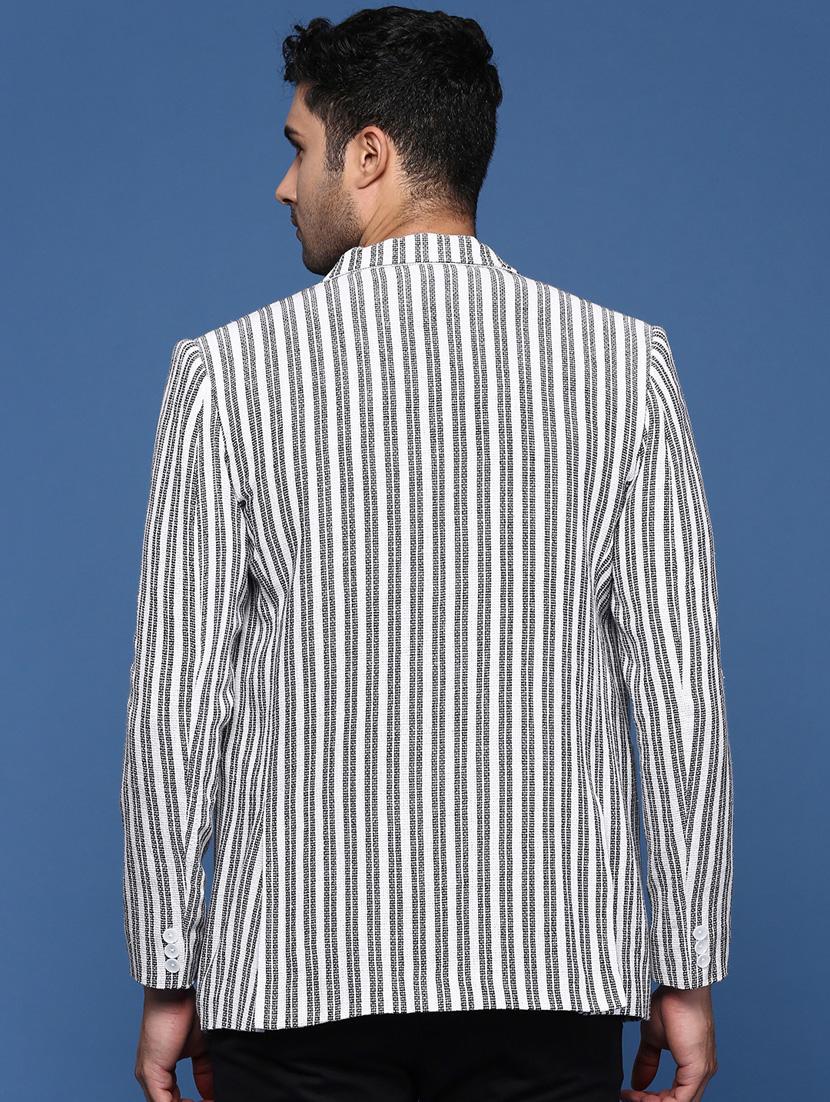 men long sleeved striped single breasted casual blazer - 21376936 - Standard Image - 3