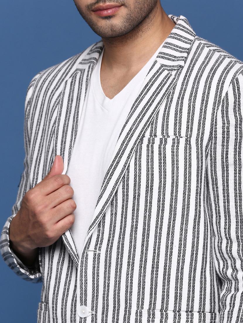 men long sleeved striped single breasted casual blazer - 21376936 - Standard Image - 5