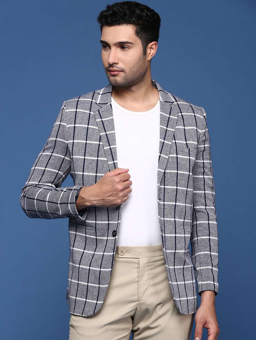 men long sleeved checkered single breasted casual blazer - 21376944 -  Zoom Image - 0