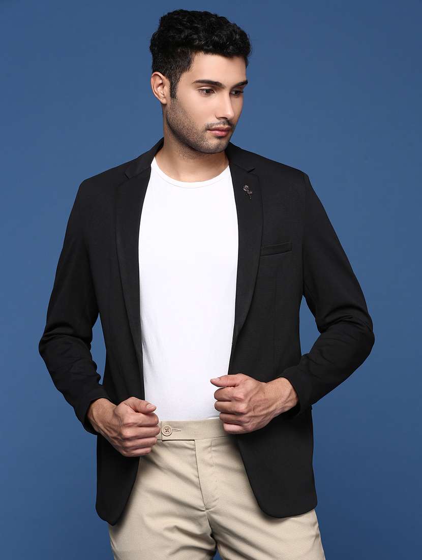 men long sleeved solid single breasted casual blazer - 21376952 -  Zoom Image - 0